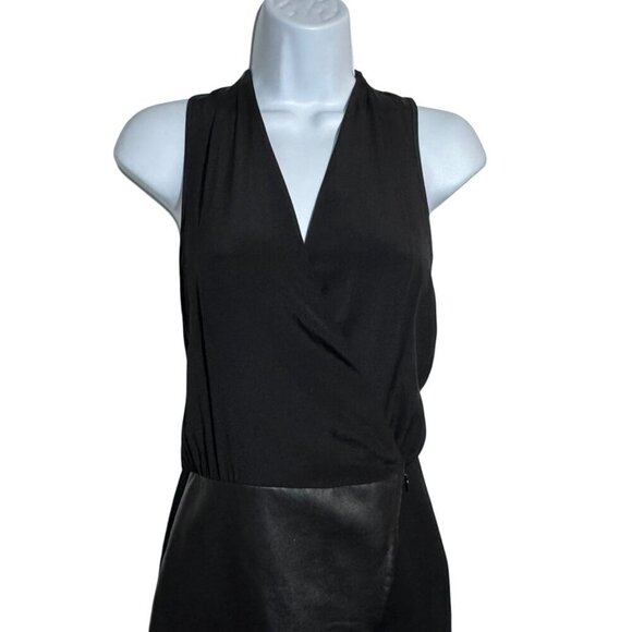 Tibi Asymmetric leather Wrap Dress size 0 black lamb leather and silk sleeveless - Picture 4 of 11